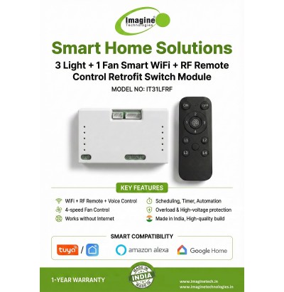 3 Light + 1 Fan Smart WiFi + RF Remote Control Retrofit Switch Module