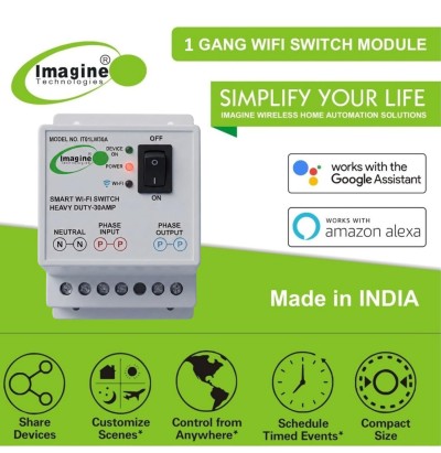 Imagine Technologies 30A(6600W) BLE + WiFi Smart Switch for AC, Geyser, Water Pump, Room Heater Heavy Duty Compatible with Alexa & Google Home iOS and Android Smart Life app