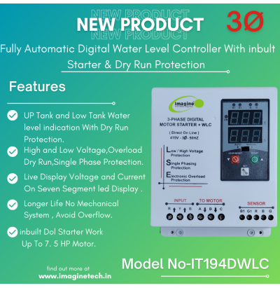3-Phase Digital Motor Starter + Fully Automatic Water Level Controller (Model No: IT192DWLC)