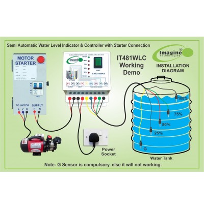 Semi Automatic  Manually Start and Automatic Stop Water Level Controller and 4 Level Indicator With 5 Nos Sensor