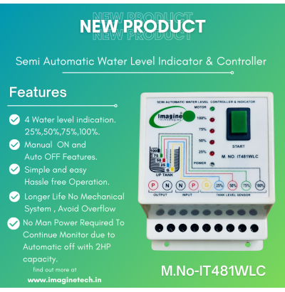 Semi Automatic  Manually Start and Automatic Stop Water Level Controller and 4 Level Indicator With 5 Nos Sensor