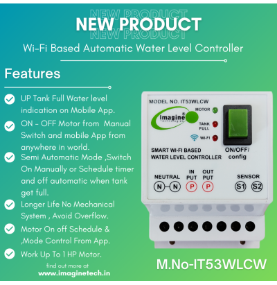 Smart WiFi Based Water Level Controller (Manually Start Motor By Pressing Green Push Button or Mobile app or Schedule Timer and Turn off Automatic When Tank Full )