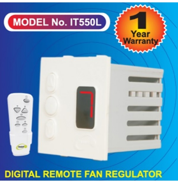 Digital Remote Control 4 Step Fan Regulator Humming Less Modular Type Fitting